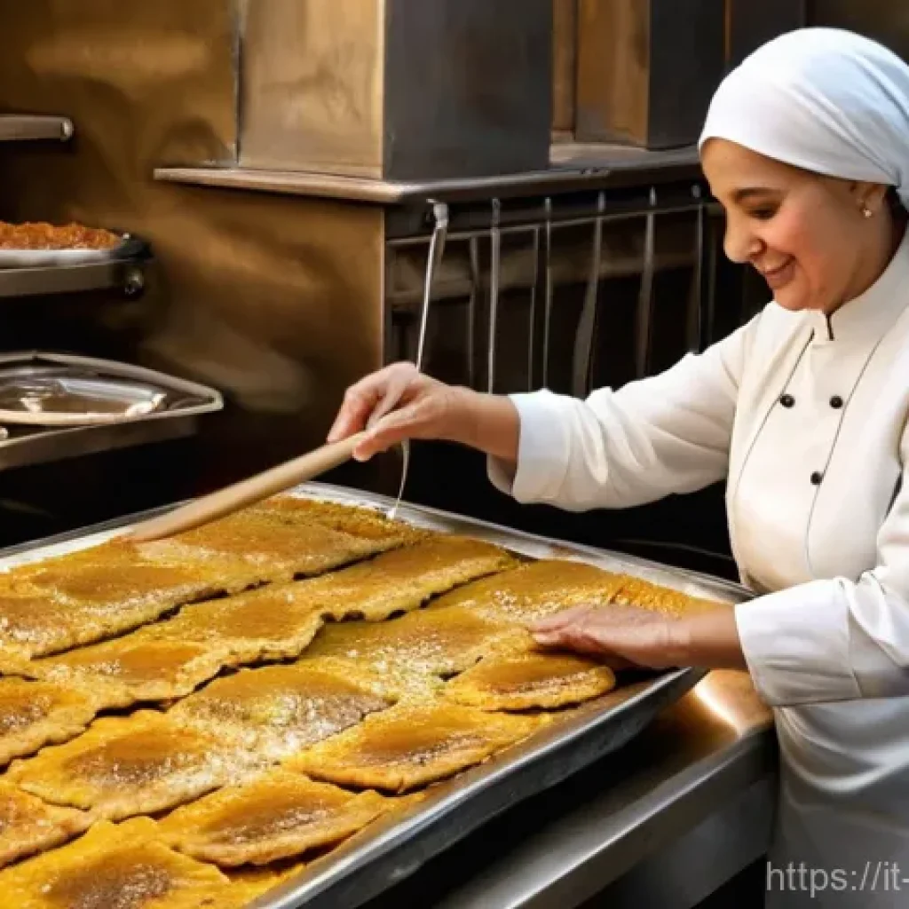그리스 디저트 바클라바 - **"A close-up, historical-style painting depicting the meticulous preparation of Baklava in an opule...