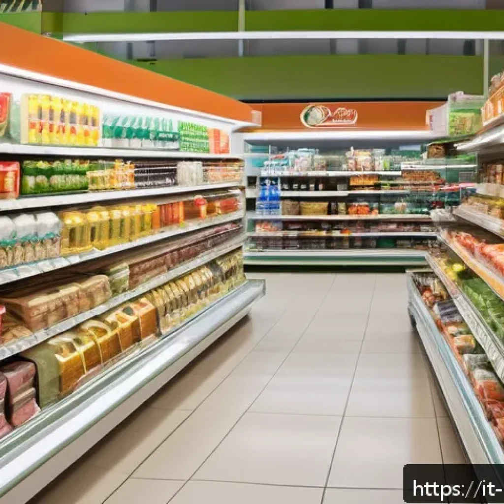할랄 인증 제품 리스트 - A modern Italian supermarket aisle showcasing a well-organized Halal products section with diverse o...